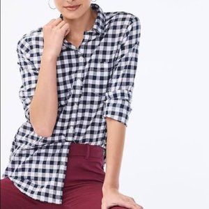 NWT J. Crew Blue White Checker Long Sleeve Top Sz XXS